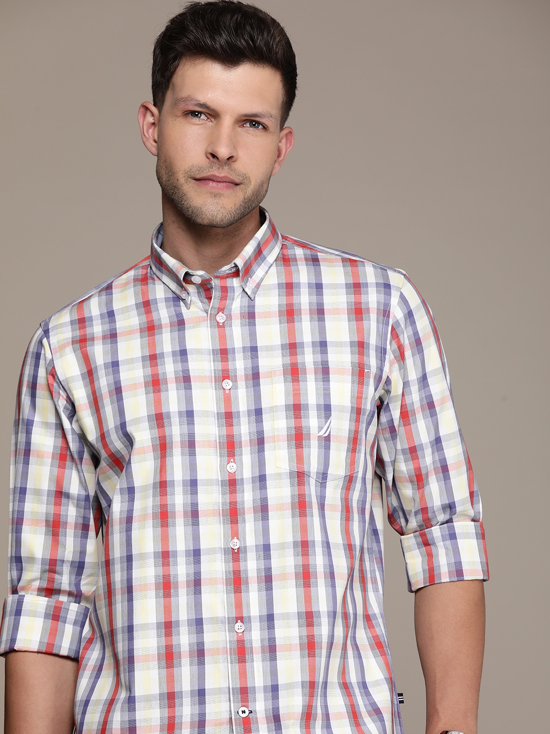 

Nautica Pure Cotton Classic Fit Opaque Checked Wrinkle Resistant Casual Shirt, Multi