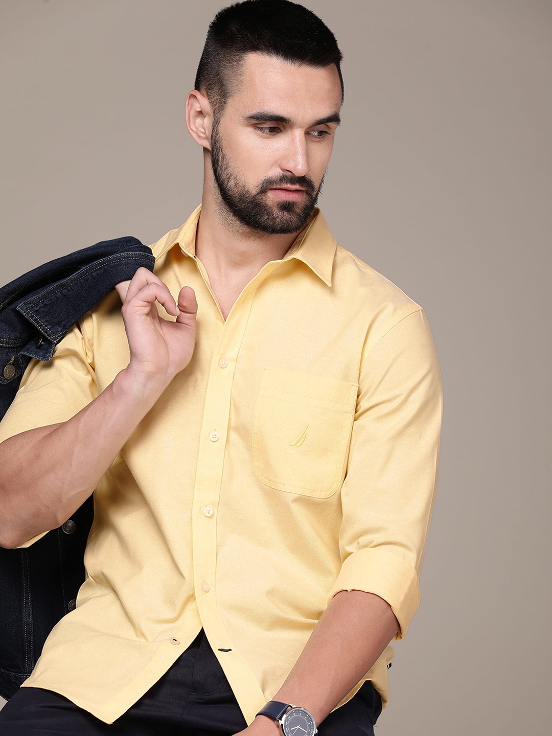 

Nautica Pure Cotton Slim Fit Wrinkle Resistant Casual Shirt, Yellow
