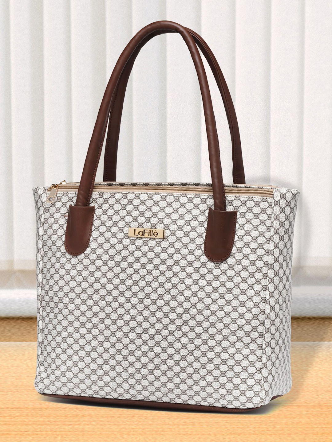 

LaFille Geometric Printed Shopper Tote Bag, Brown