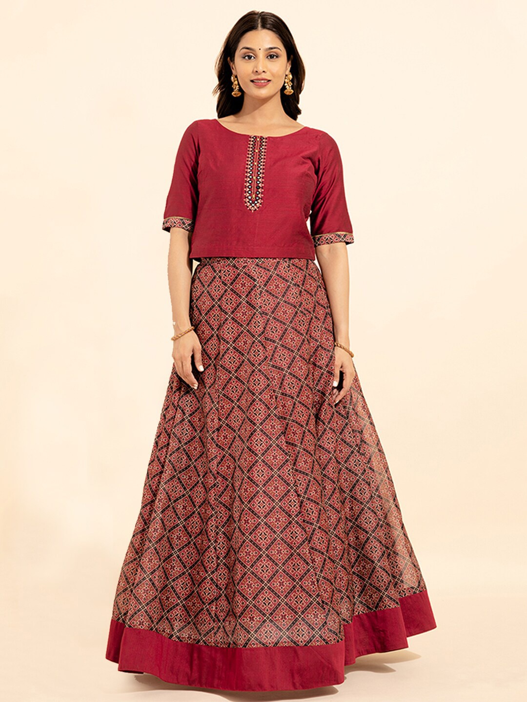 

Maybell Women Embroidered Lehenga Choli Set, Maroon