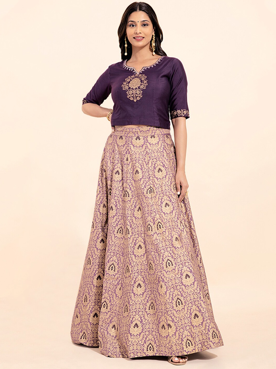 

Maybell Women Printed & Embroidered Lehenga Choli Set, Purple