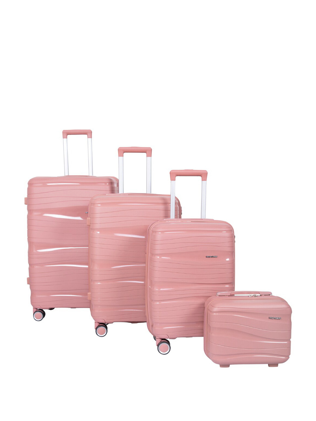 

Polo Class Set of 4 Textured Hard-Sided Large Medium & Cabin Trolley Suitcases, Pink