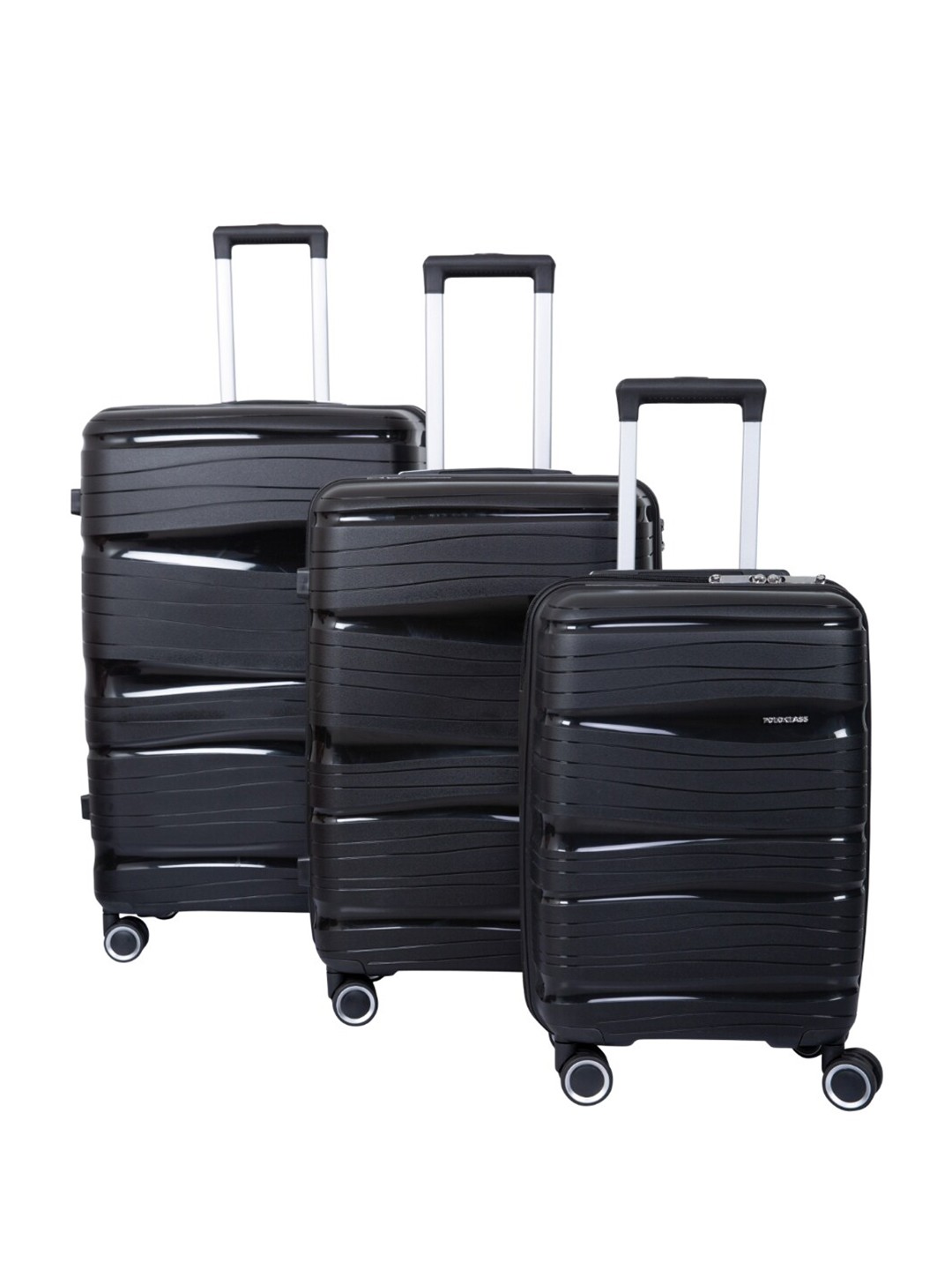 

Polo Class Set of 3 Textured Hard-Sided Large Medium & Cabin Trolley Suitcases-70.0L, Black