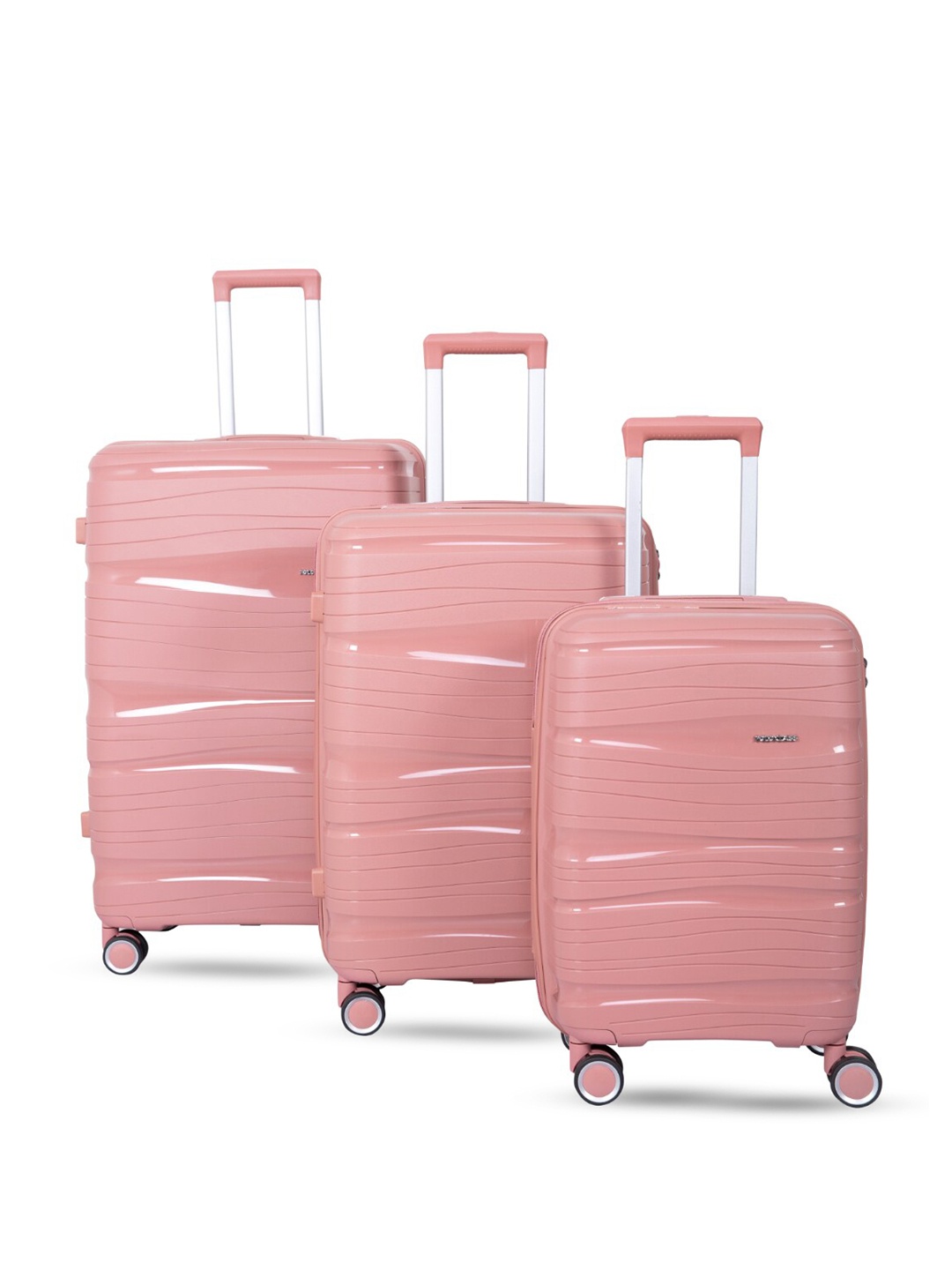 

Polo Class Set of 3 Textured Hard-Sided Large Medium & Cabin Trolley Suitcases - 70 L, Pink