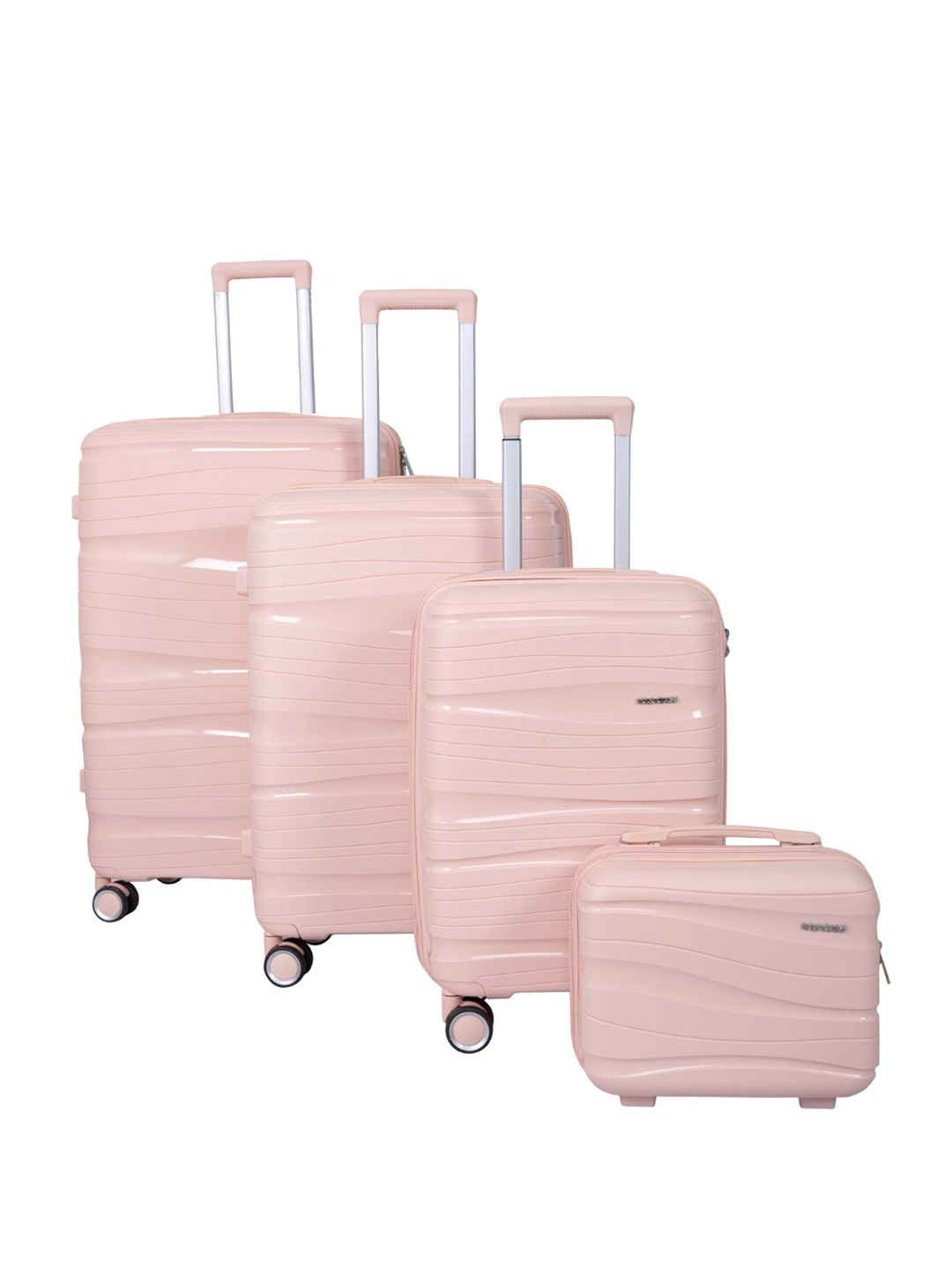

Polo Class Set of 4 Textured Hard-Sided Large Medium & Cabin Trolley Suitcases, Pink
