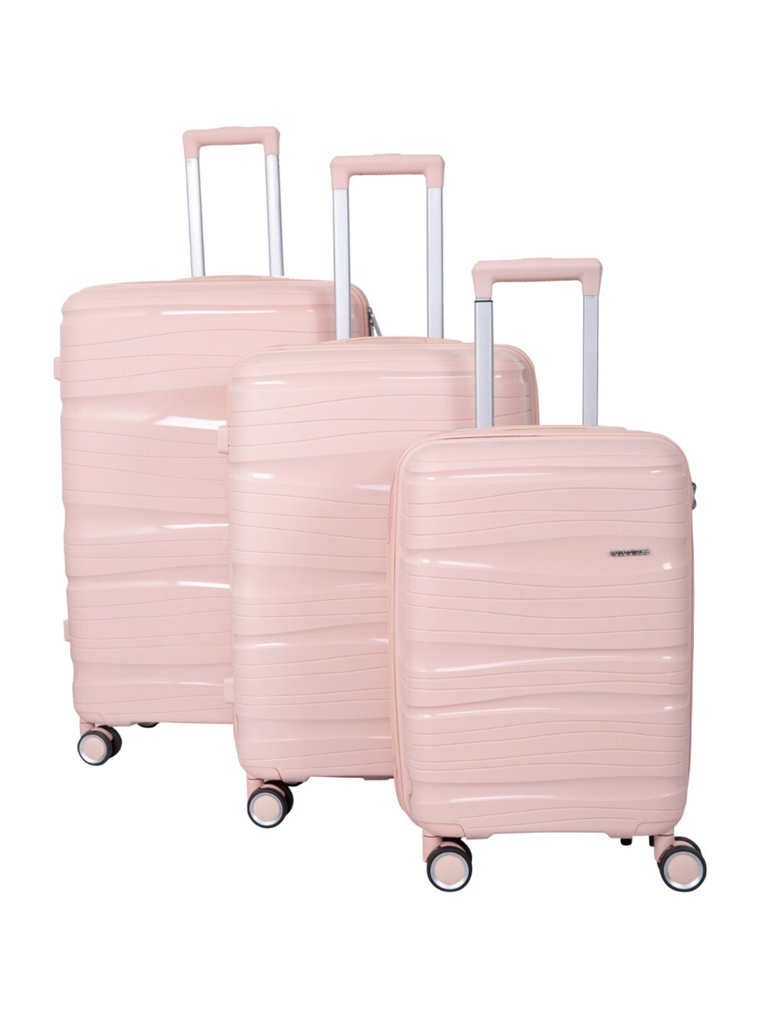 

Polo Class Set of 3 Textured Hard-Sided Large Medium & Cabin Trolley Suitcases - 70 L, Pink