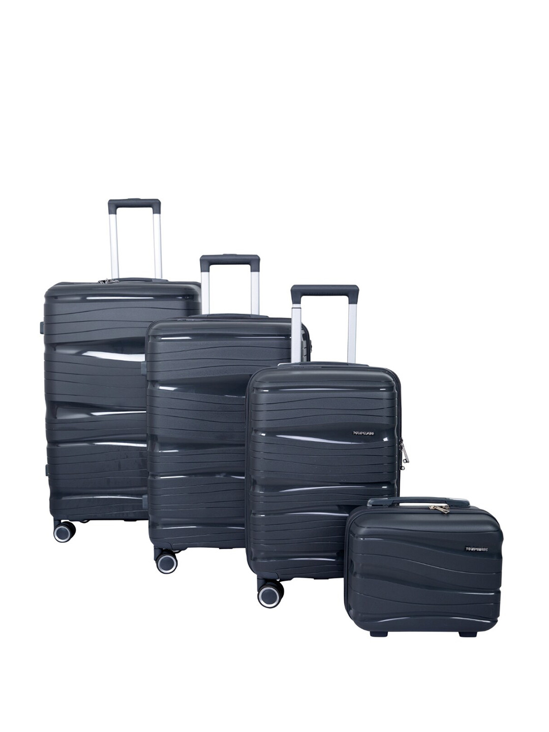 

Polo Class Set of 4 Textured Hard-Sided Large Medium & Cabin Trolley Suitcases, Grey