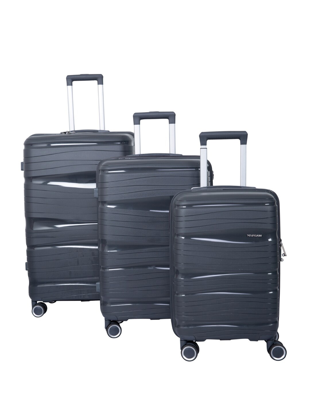 

Polo Class Set of 3 Textured Hard-Sided Large Medium & Cabin Trolley Suitcases-70.0L, Grey