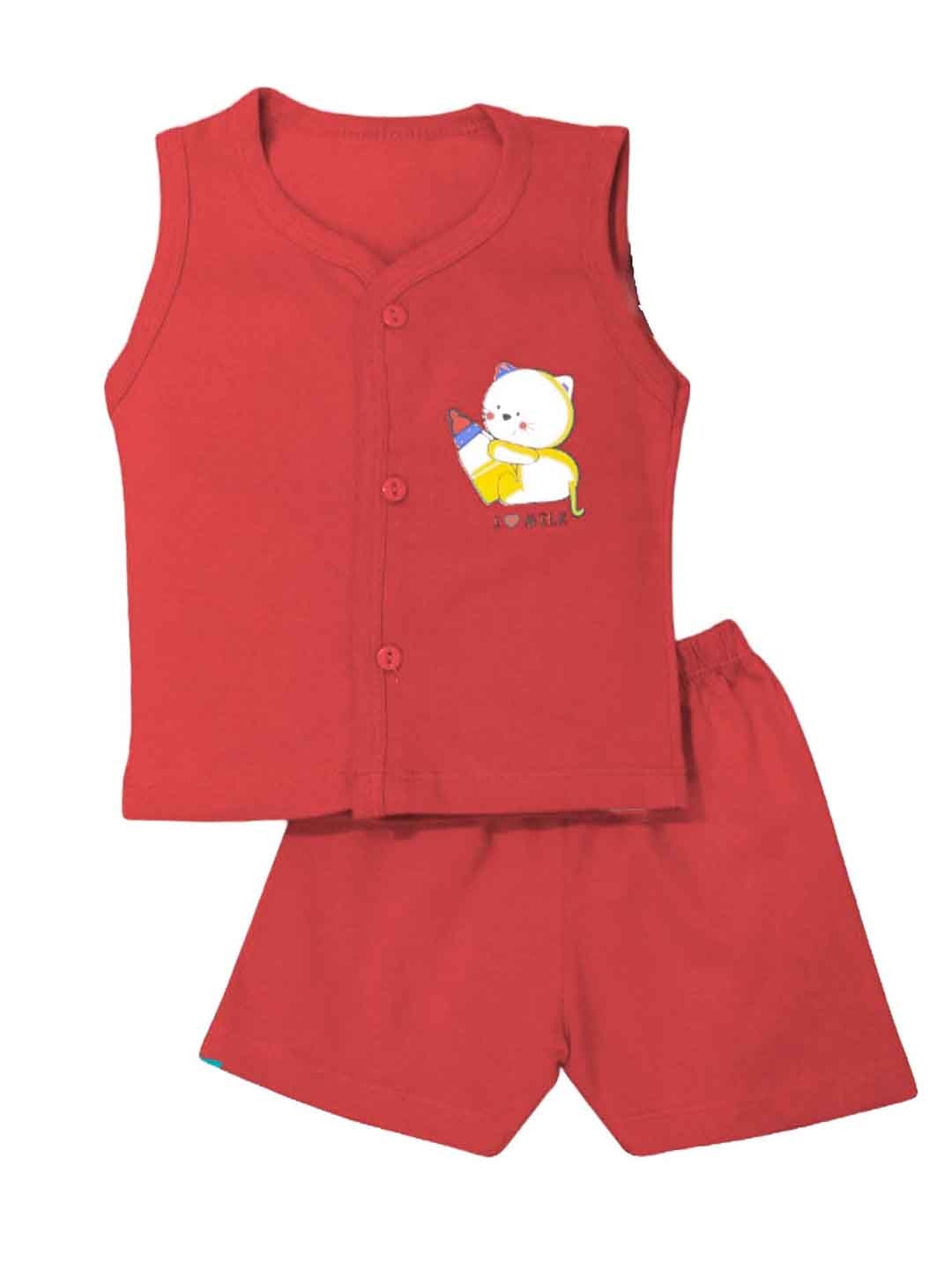 

BAESD Infants Printed Pure Cotton Top with Shorts, Red