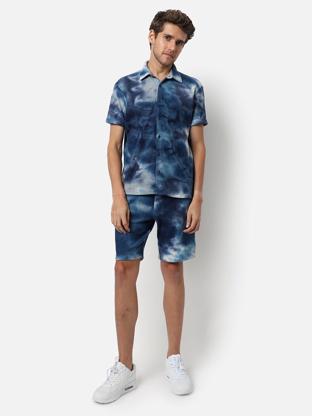 

Campus Sutra Tie Dye Pure Cotton Shirt With Shorts, Blue