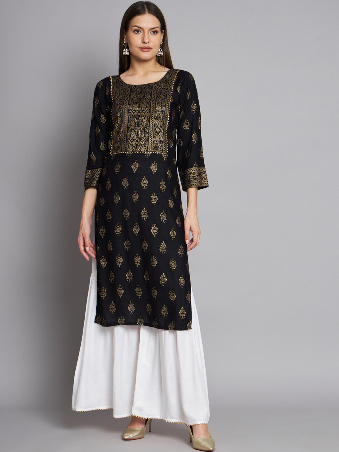

Angroop Ethnic Motifs Printed Regular Kurta with Sharara, Black