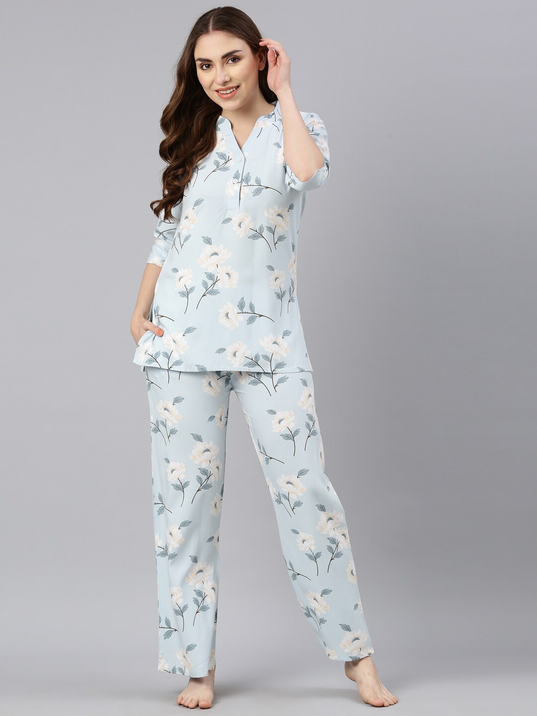 

GOLDSTROMS Floral Printed Night Suit, Blue