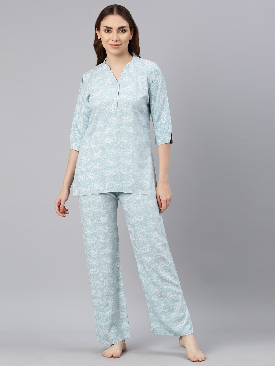 

GOLDSTROMS Floral Printed Night Suit, Blue