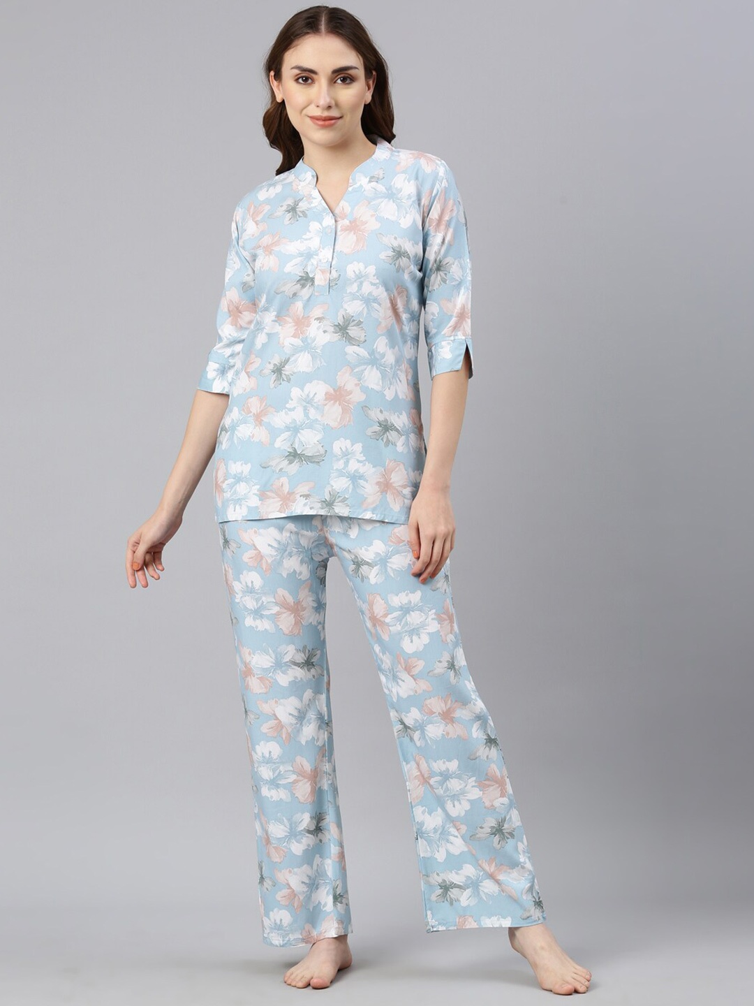 

GOLDSTROMS Floral Printed Night Suit, Blue