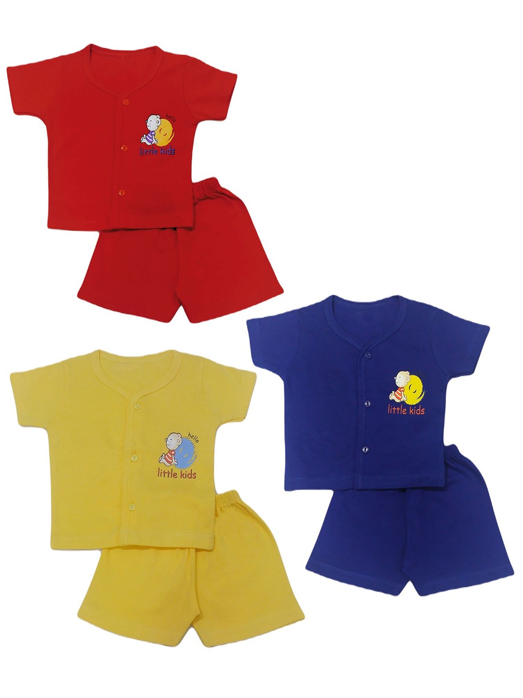 

BAESD Infants Pack Of 3 Printed Pure Cotton Shirt with Shorts, Red
