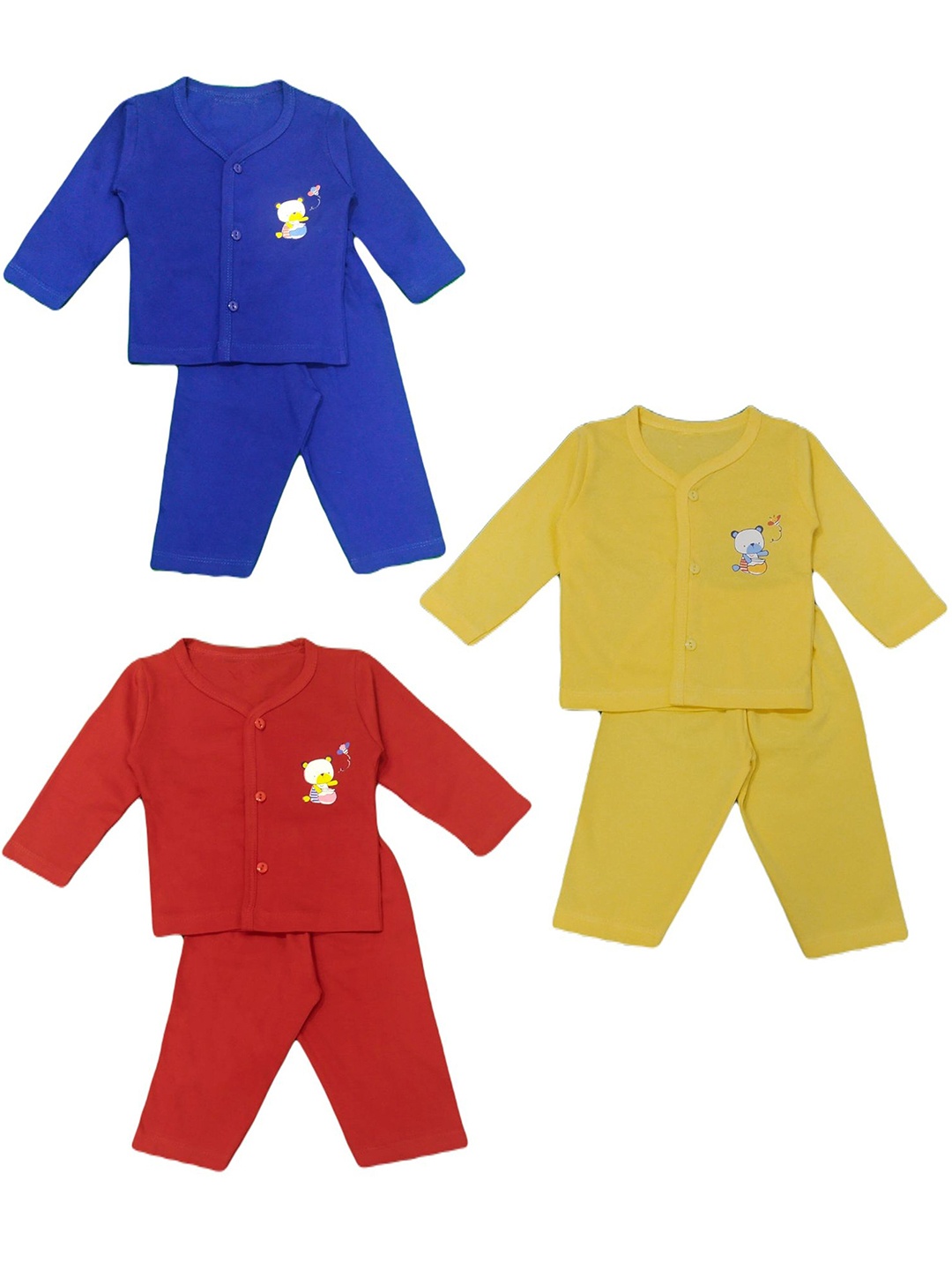 

BAESD Infants Pack Of 3 Printed Pure Cotton Shirt with Pyjamas, Red