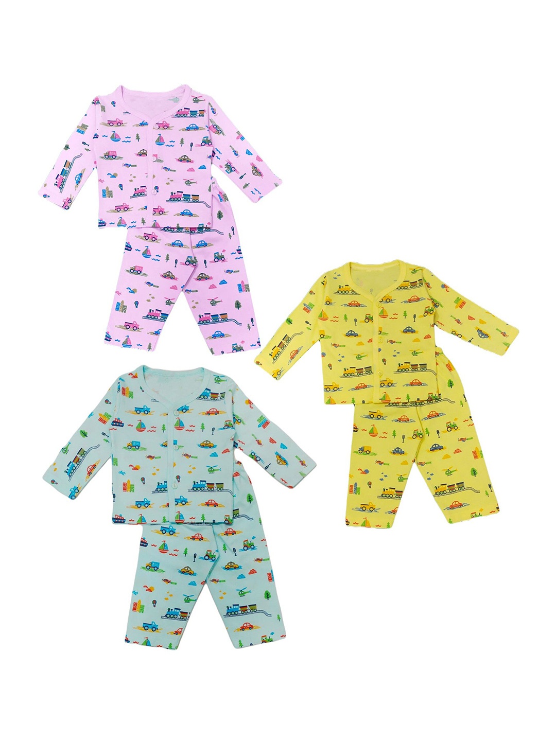 

BAESD Infants Pack Of 3 Printed Pure Cotton Shirt with Pyjamas, Purple