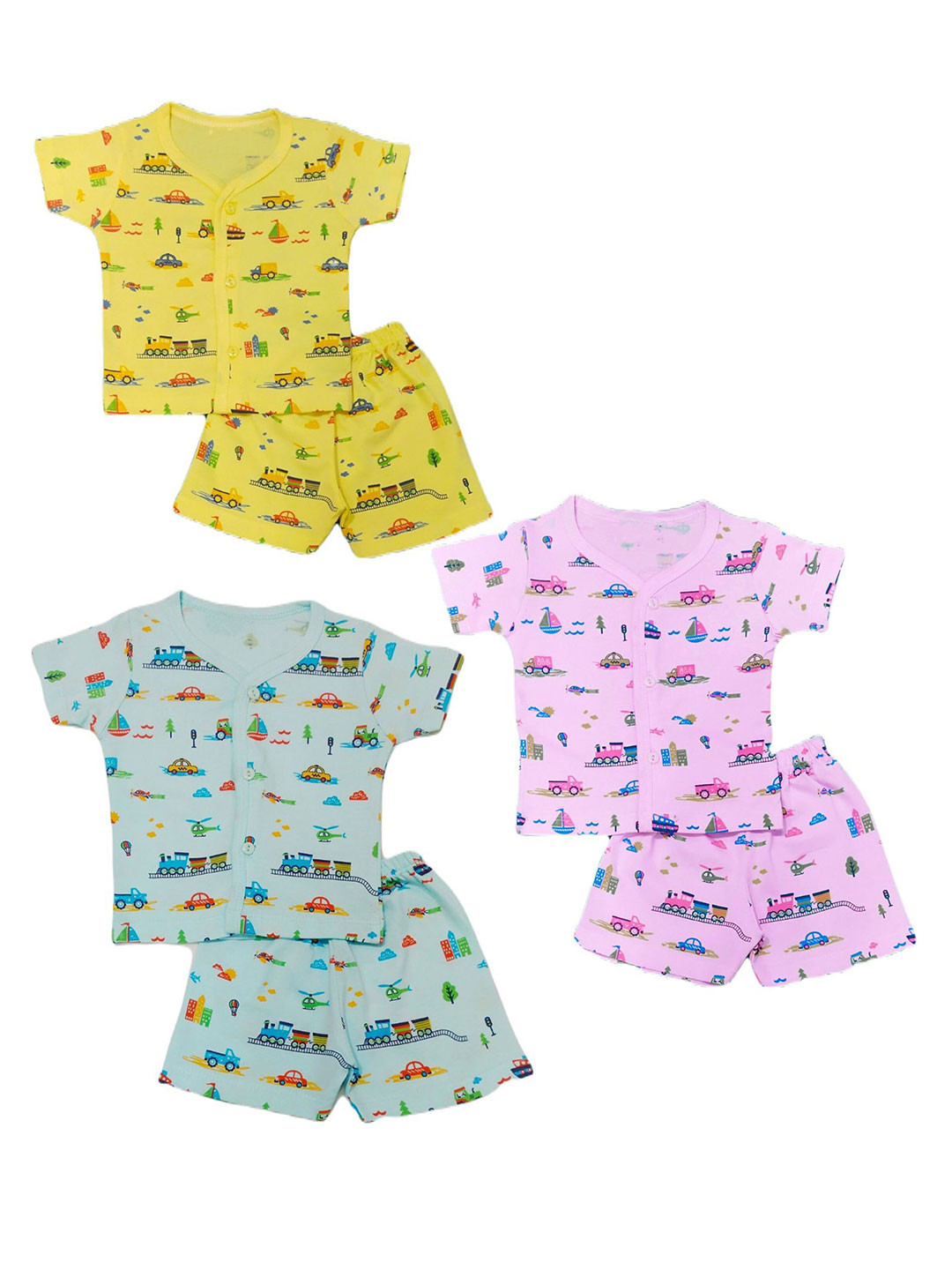

BAESD Infants Pack Of 3 Printed Pure Cotton Shirt with Shorts, Purple