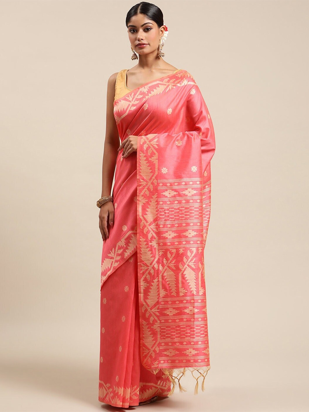

NK Textiles Silk Blend Bhagalpuri Saree, Pink