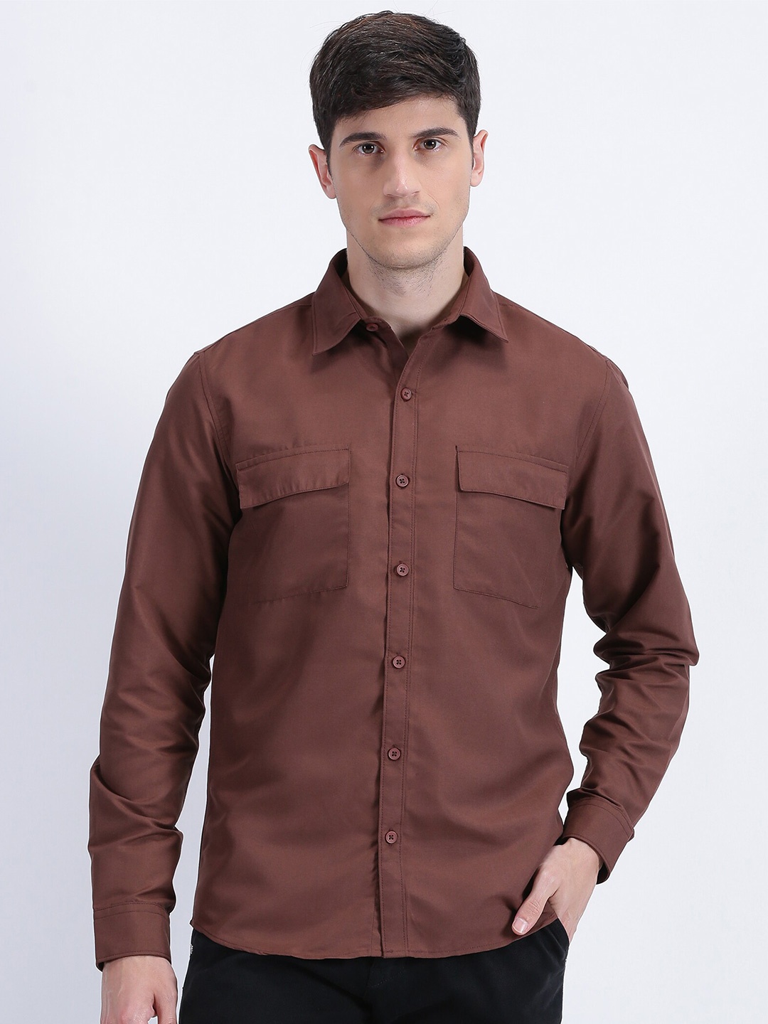 

MISCHIEF MONKEY Classic Fit Long Sleeves Cotton Casual Shirt, Brown