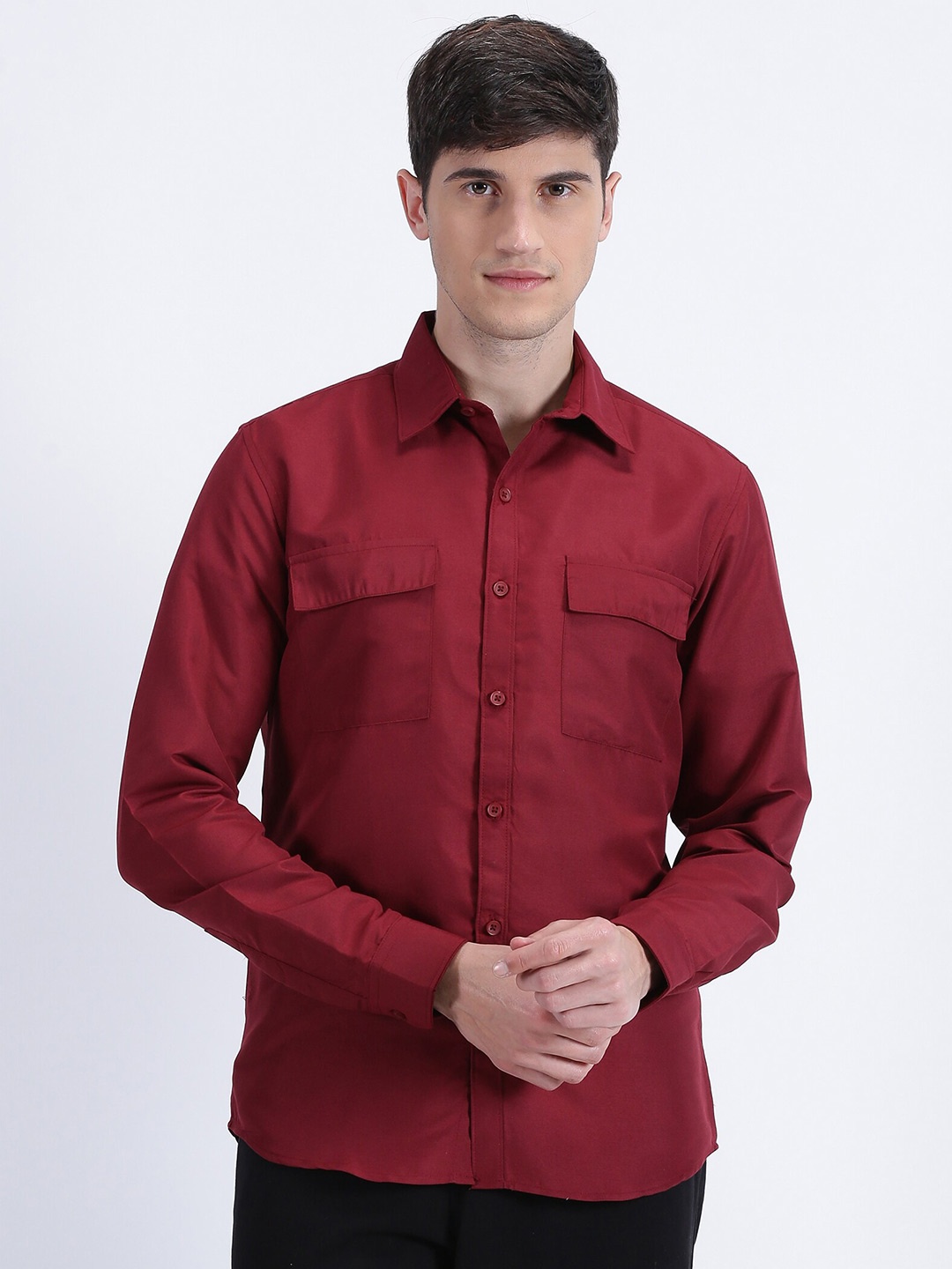 

MISCHIEF MONKEY Maroon Classic Opaque Casual Shirt