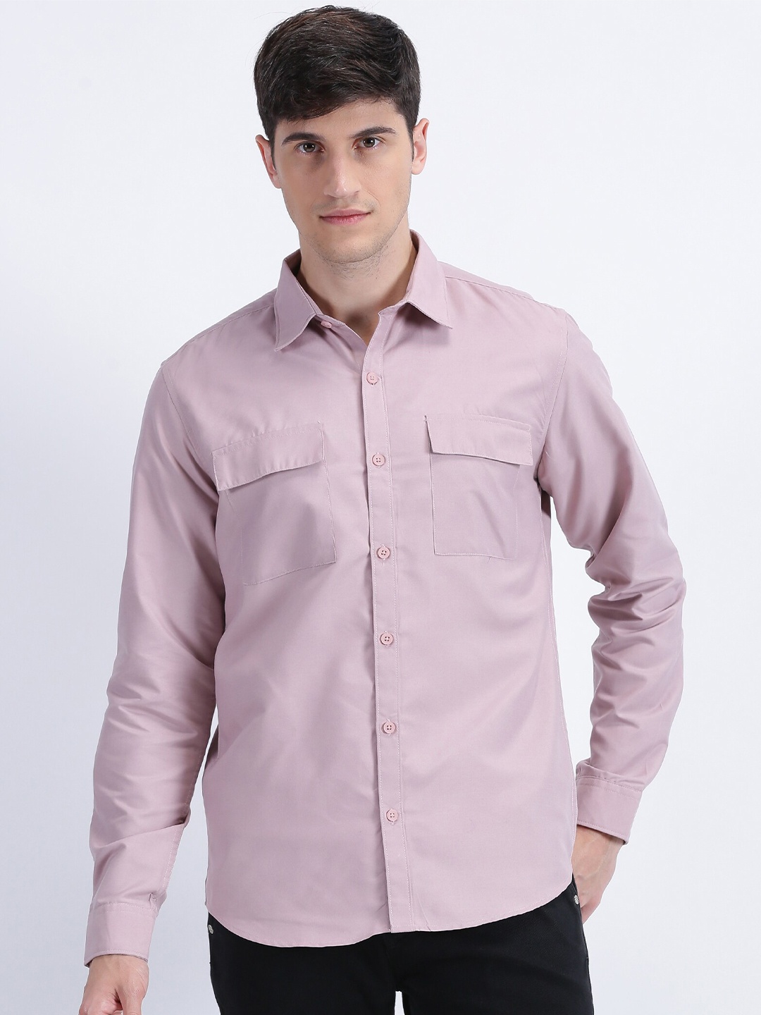 

MISCHIEF MONKEY Classic Opaque Cotton Casual Shirt, Pink