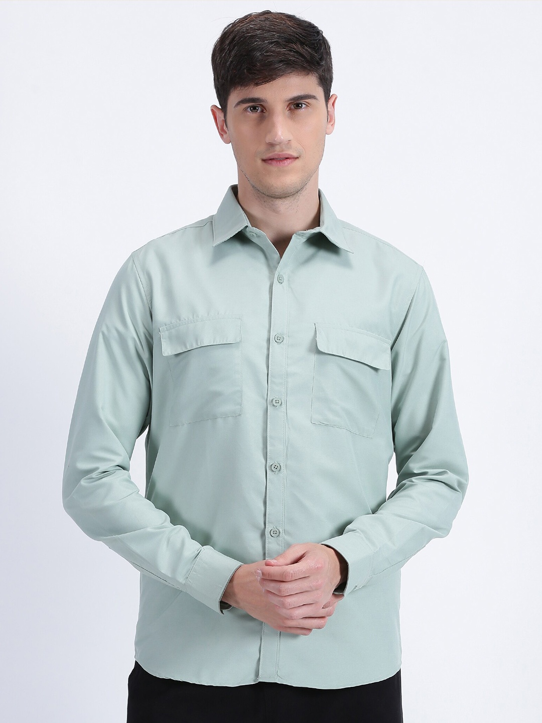 

MISCHIEF MONKEY Classic Fit Cotton Casual Shirt, Green