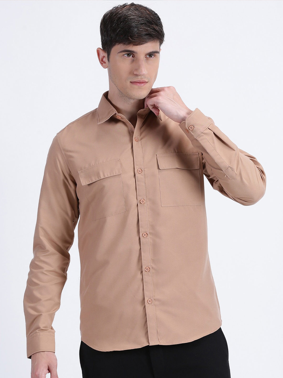 

MISCHIEF MONKEY Classic Opaque Cotton Casual Shirt, Tan