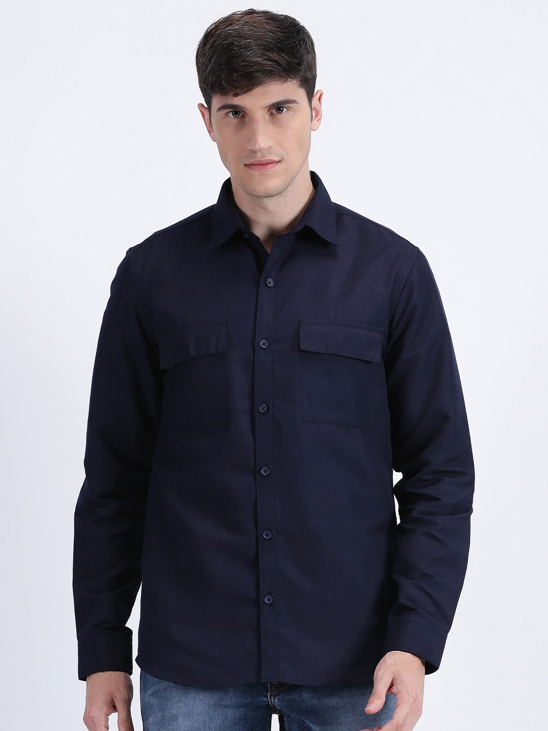 

MISCHIEF MONKEY Classic Fit Cotton Casual Shirt, Navy blue