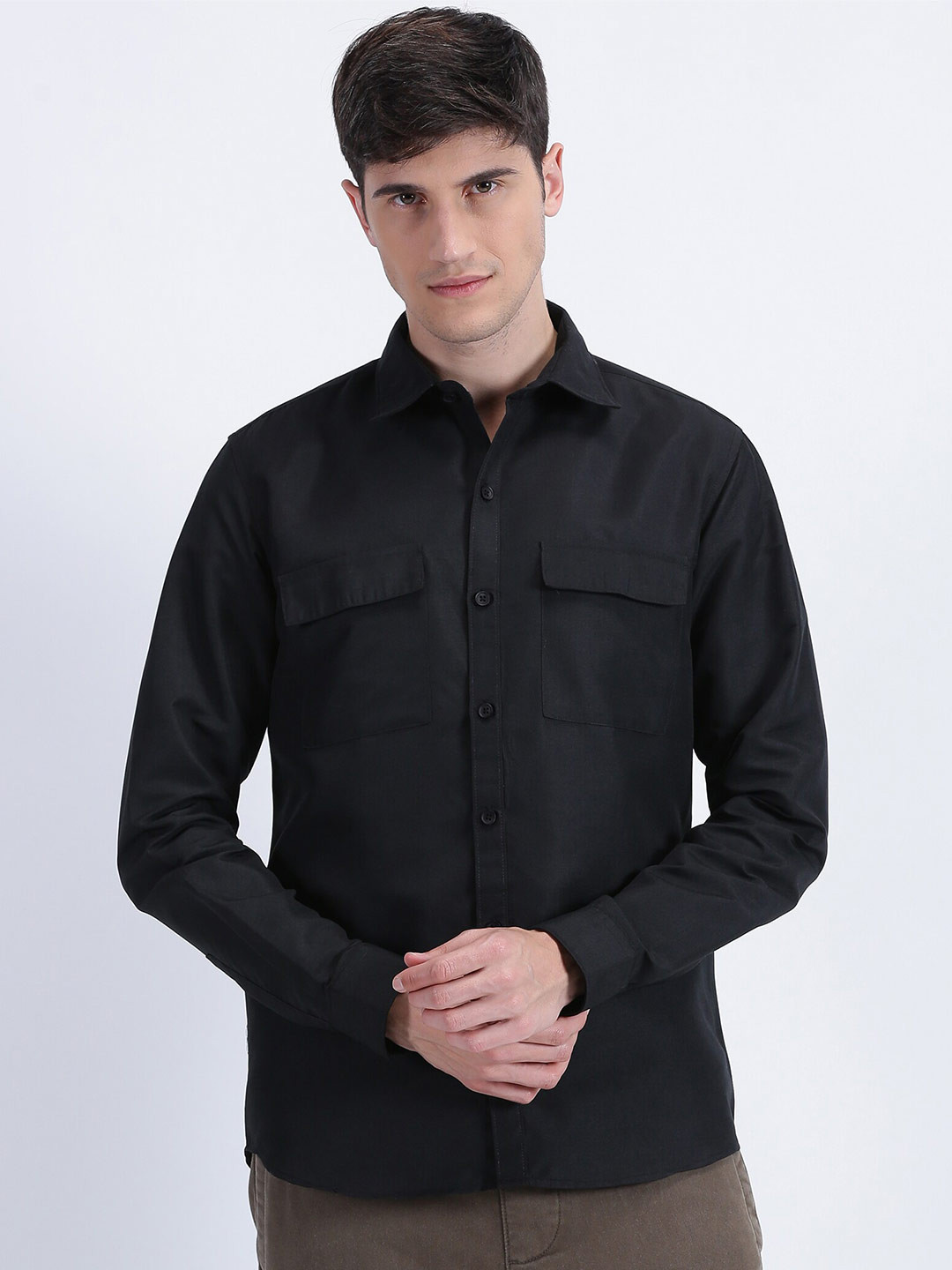 

MISCHIEF MONKEY Classic Opaque Cotton Casual Shirt, Black
