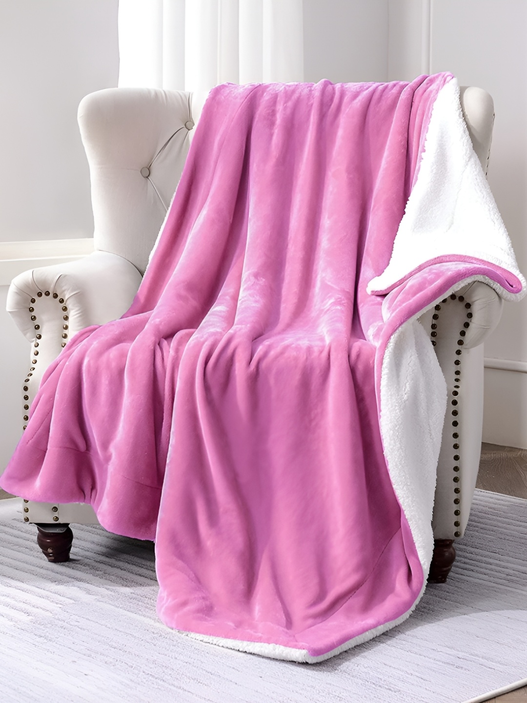 

bsb home Sherpa Pink & White Heavy Winter 500 GSM Double Bed Blanket