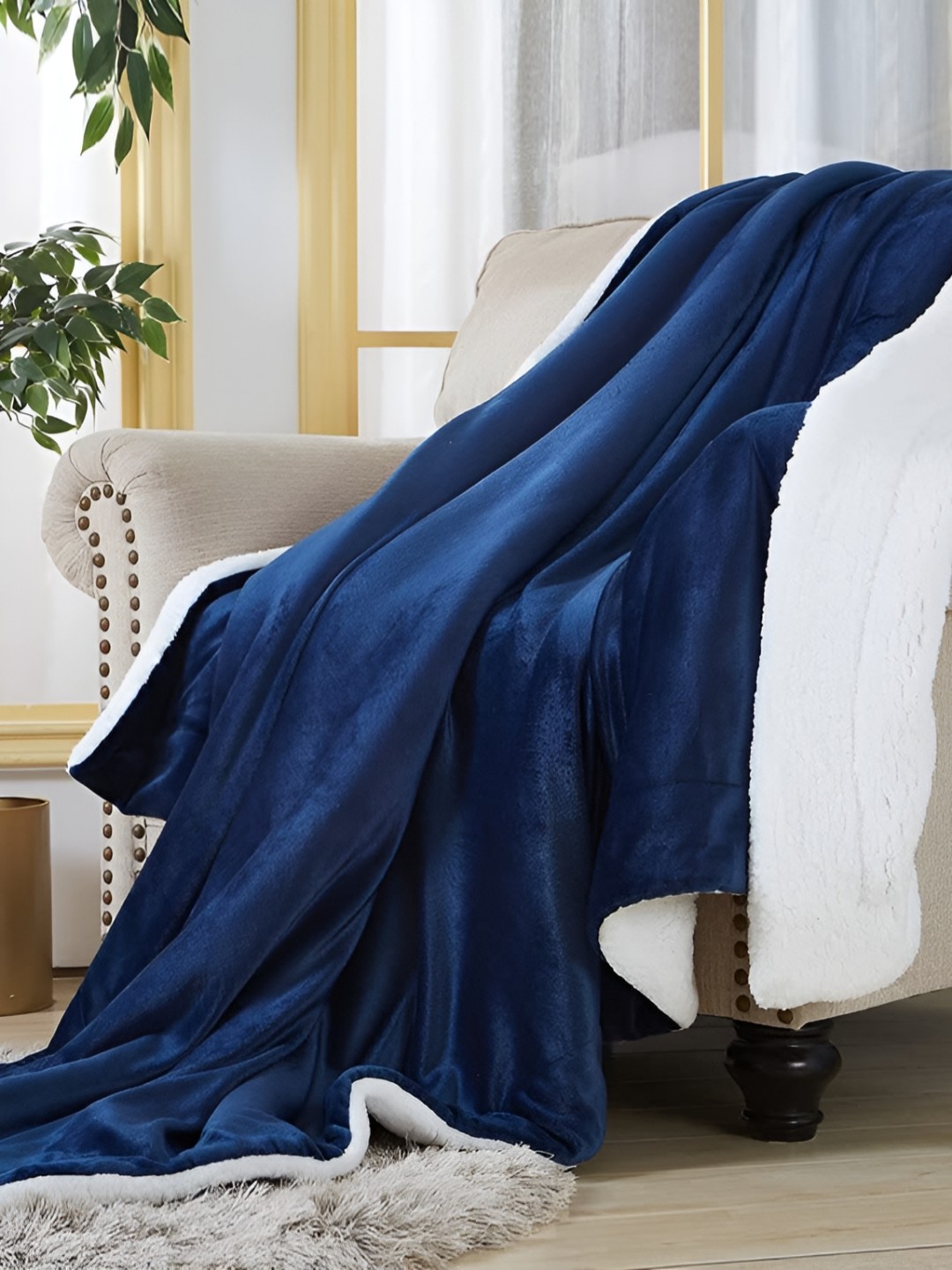 

bsb home Sherpa Navy Blue & White Heavy Winter 500 GSM Double Bed Blanket