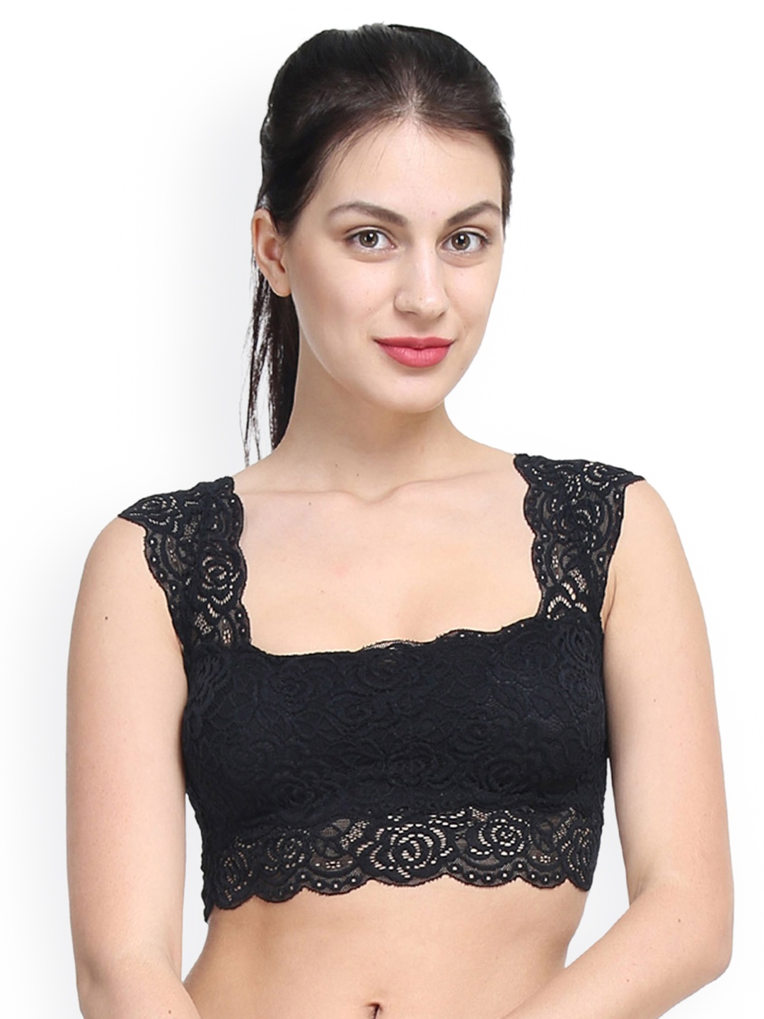 

PrettyCat Black Lace Non-Wired Lightly Padded Bralette Bra