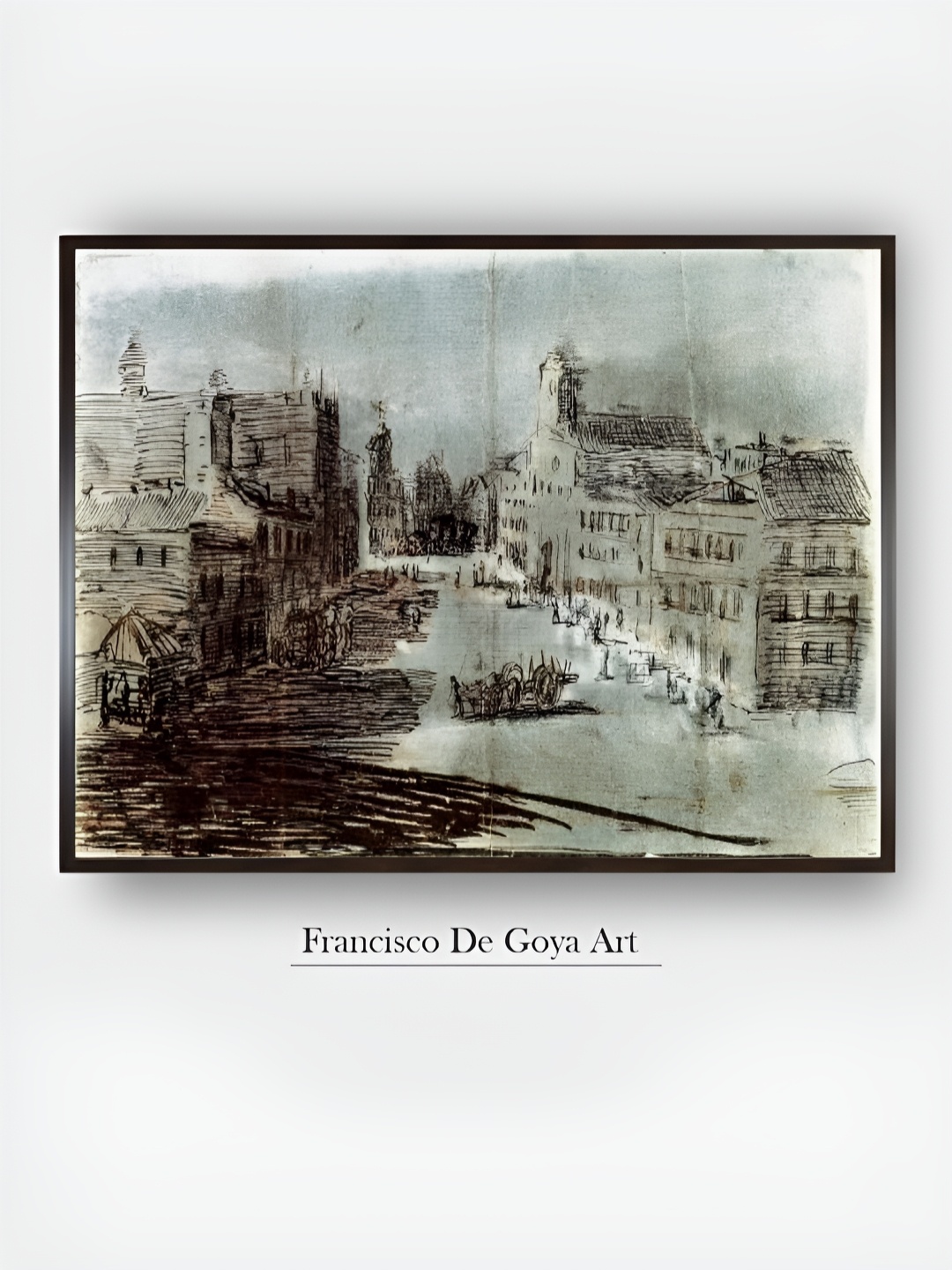 

The Art House Brown & White A Street in Madrid Wooden Painting Wall Art