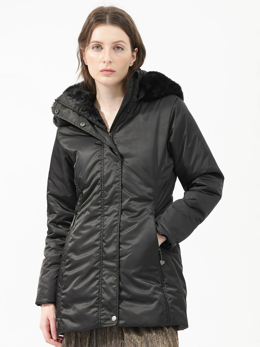 

RAREISM Hooded Longline Parka Jacket, Black