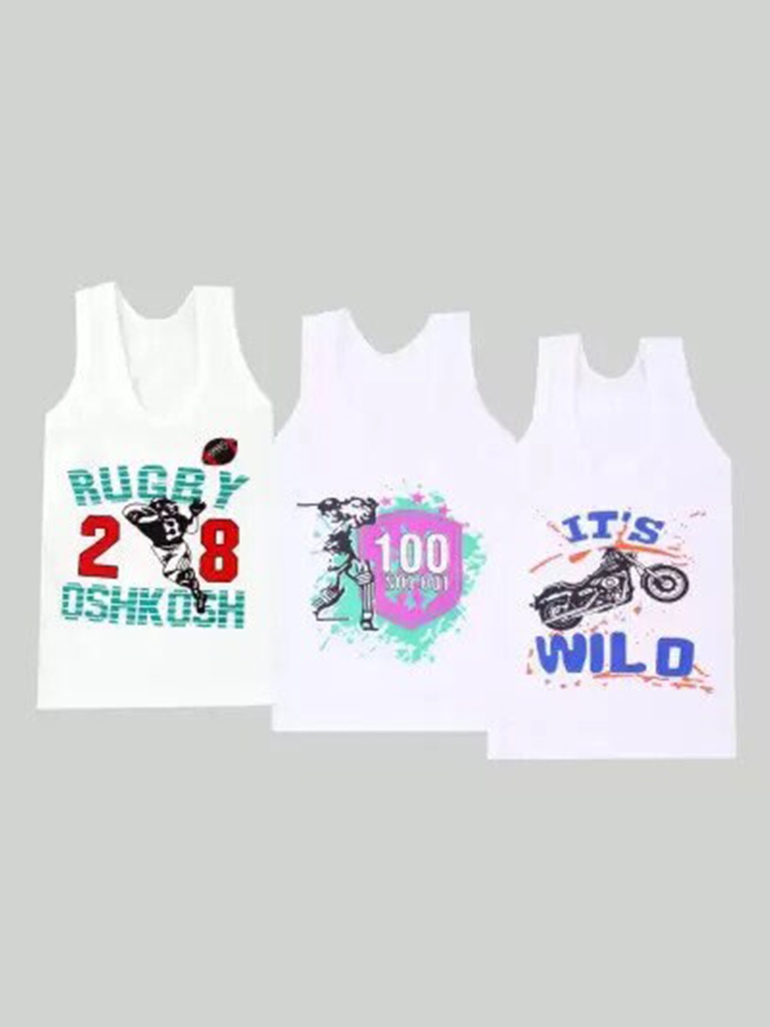 

BAESD Kids Pack Of 3 Printed Cotton Innerwear Vests RL150P 45CM, White