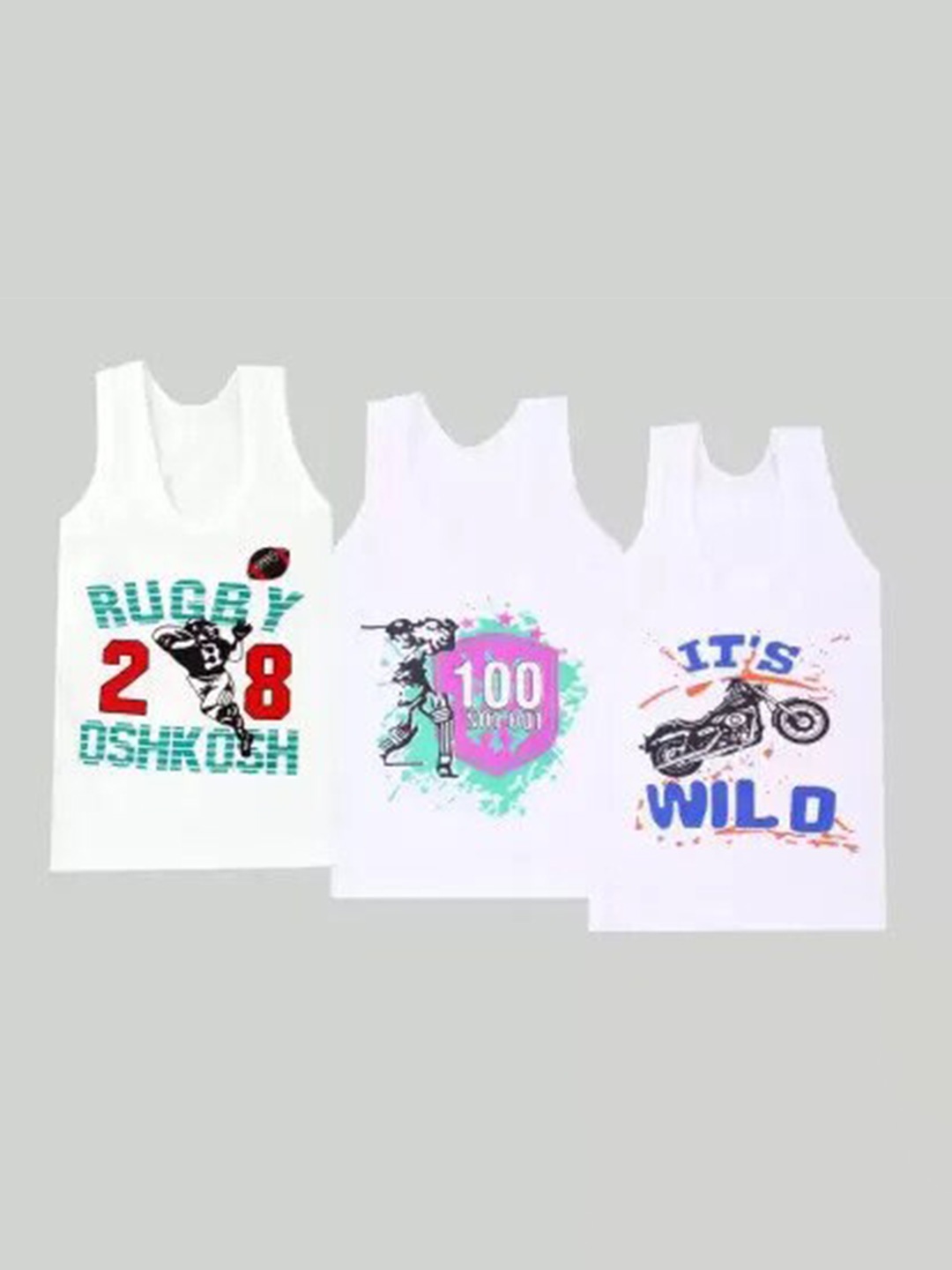 

BAESD Boys Pack Of 3 Printed Pure Cotton Innerwear Vests, White