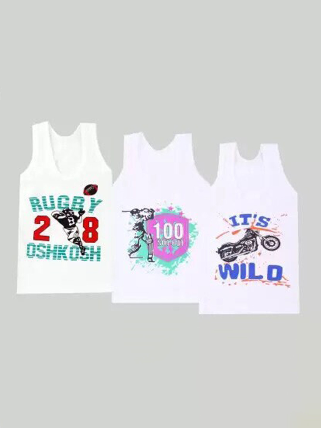 

BAESD Boys Pack Of 3 Printed Cotton Innerwear Vests, White