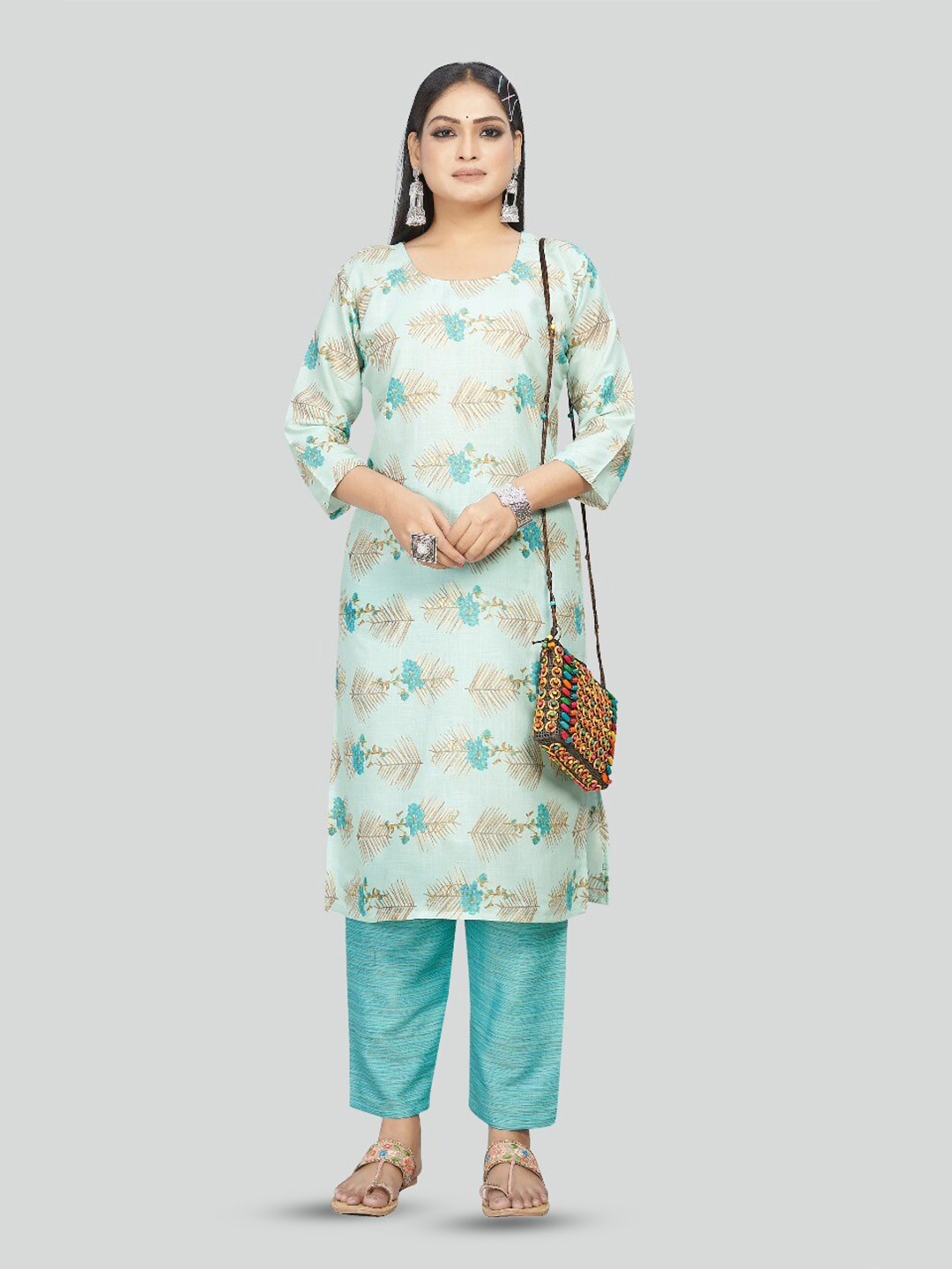 

Sitanjali Floral Printed Straight Kurta with Trouser, Blue