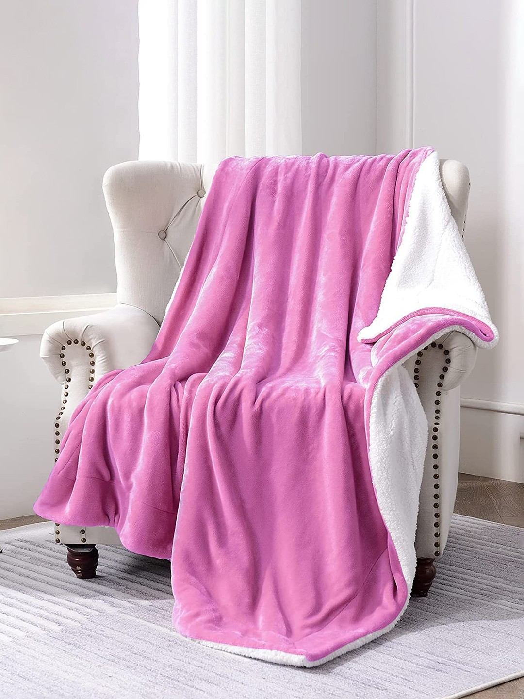 

bsb home Sherpa Pink & White Heavy Winter 500 GSM Single Bed Blanket