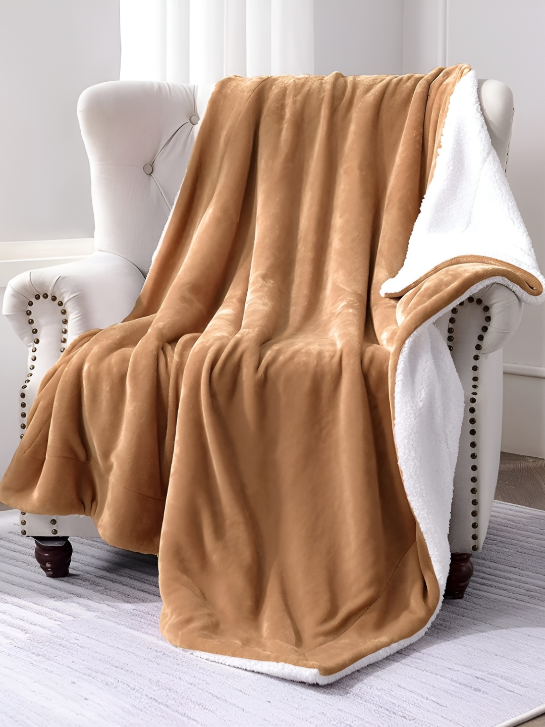 

bsb home Beige & White Heavy Winter 500 GSM Microfiber Single Bed Blanket