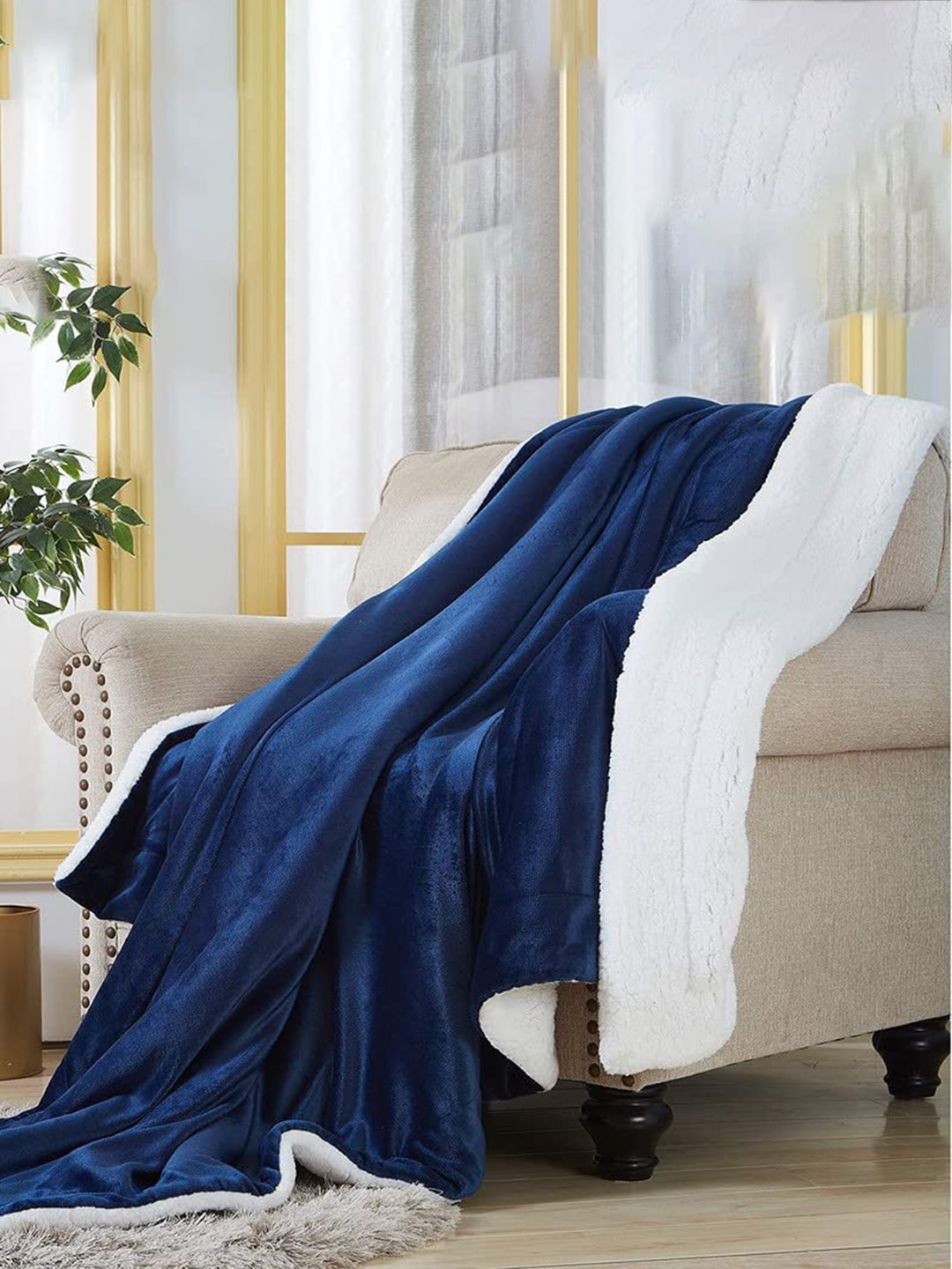 

bsb home Navy Blue & White Microfiber Heavy Winter 500 GSM Single Bed Blanket