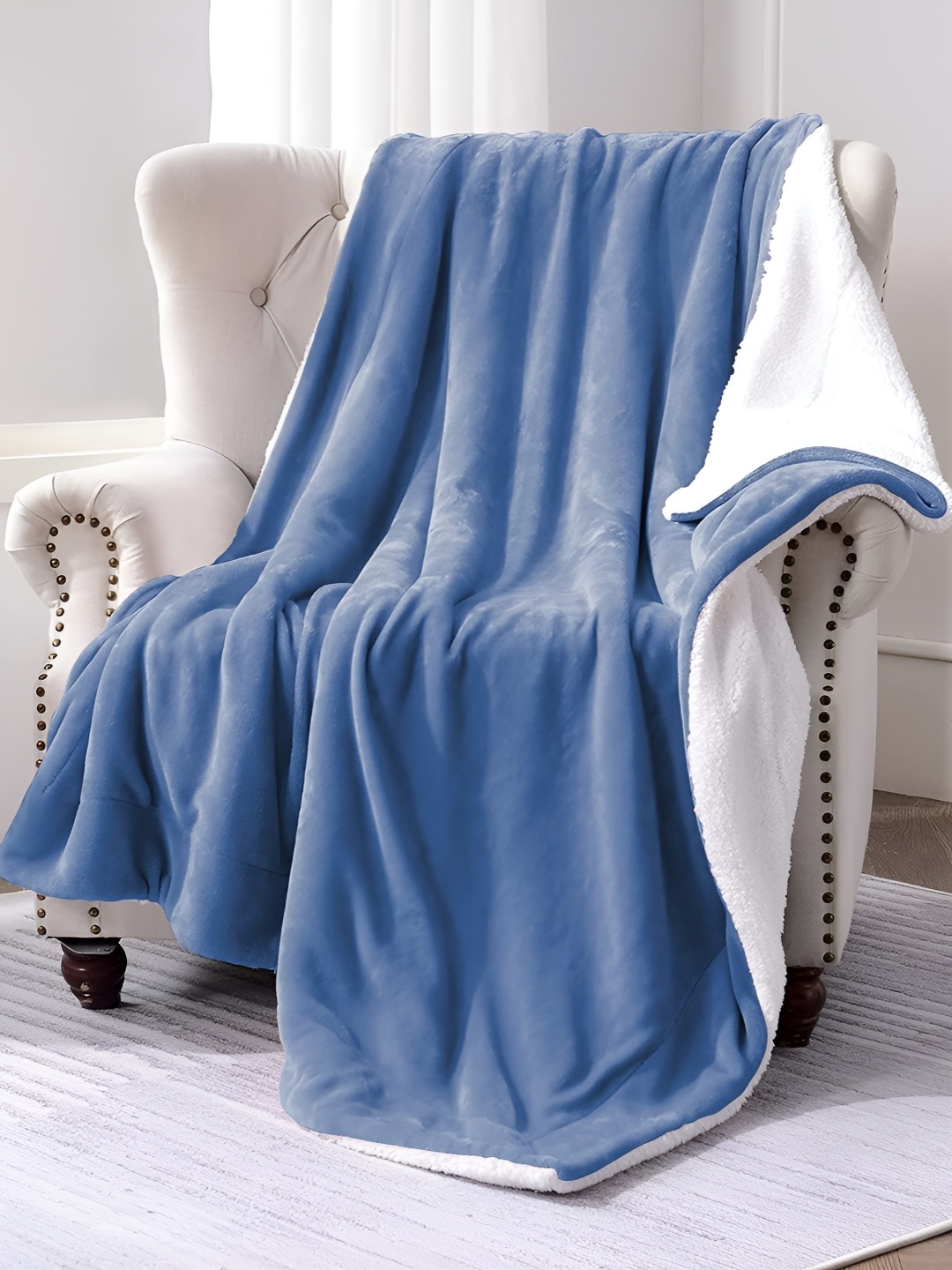 

bsb home Blue & White Microfiber Heavy Winter 500 GSM Single Bed Blanket
