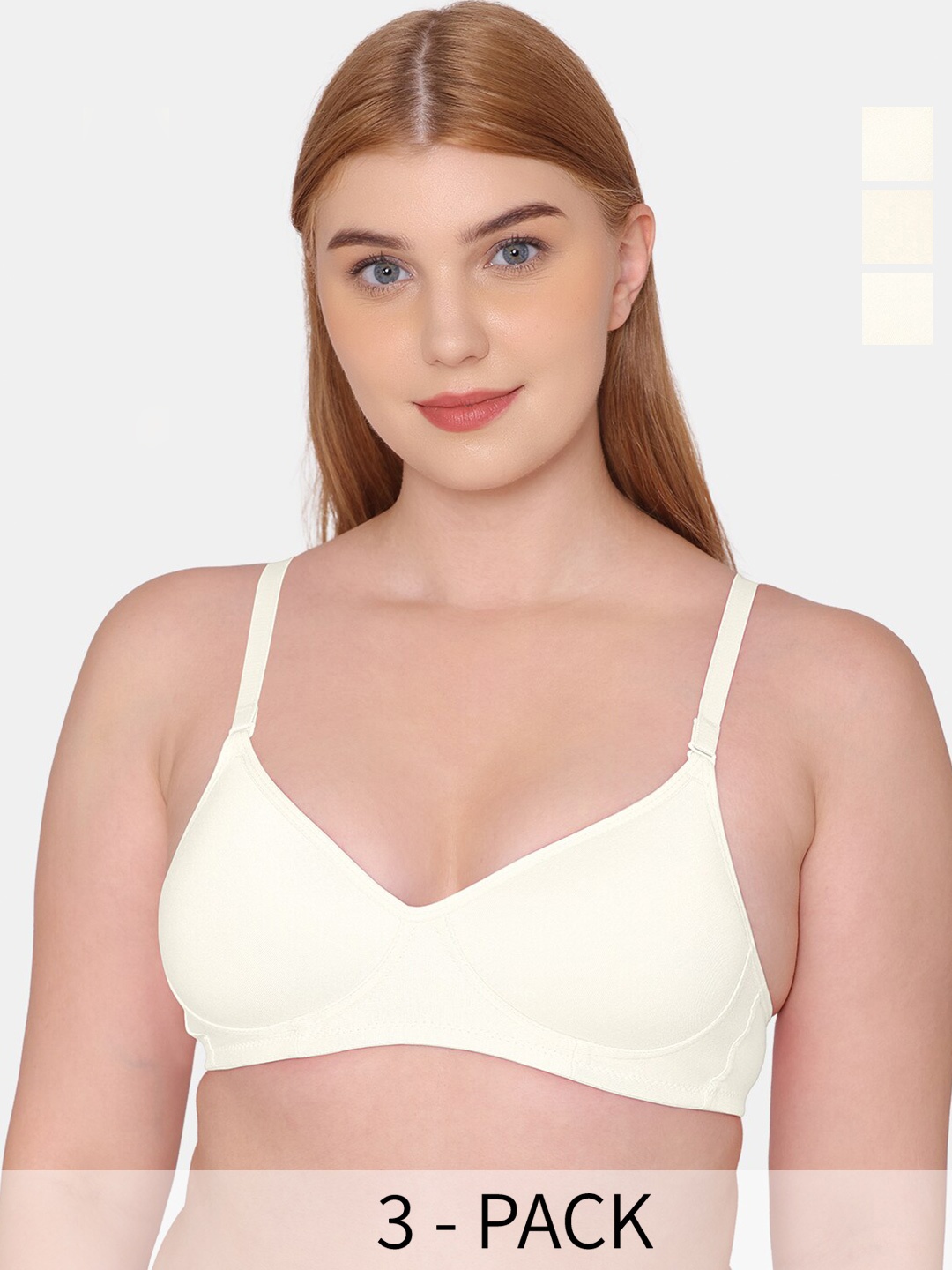 

KOMLI Pack Of 3 Full Coverage Lightly Padded Cotton T-shirt Bras, Off white