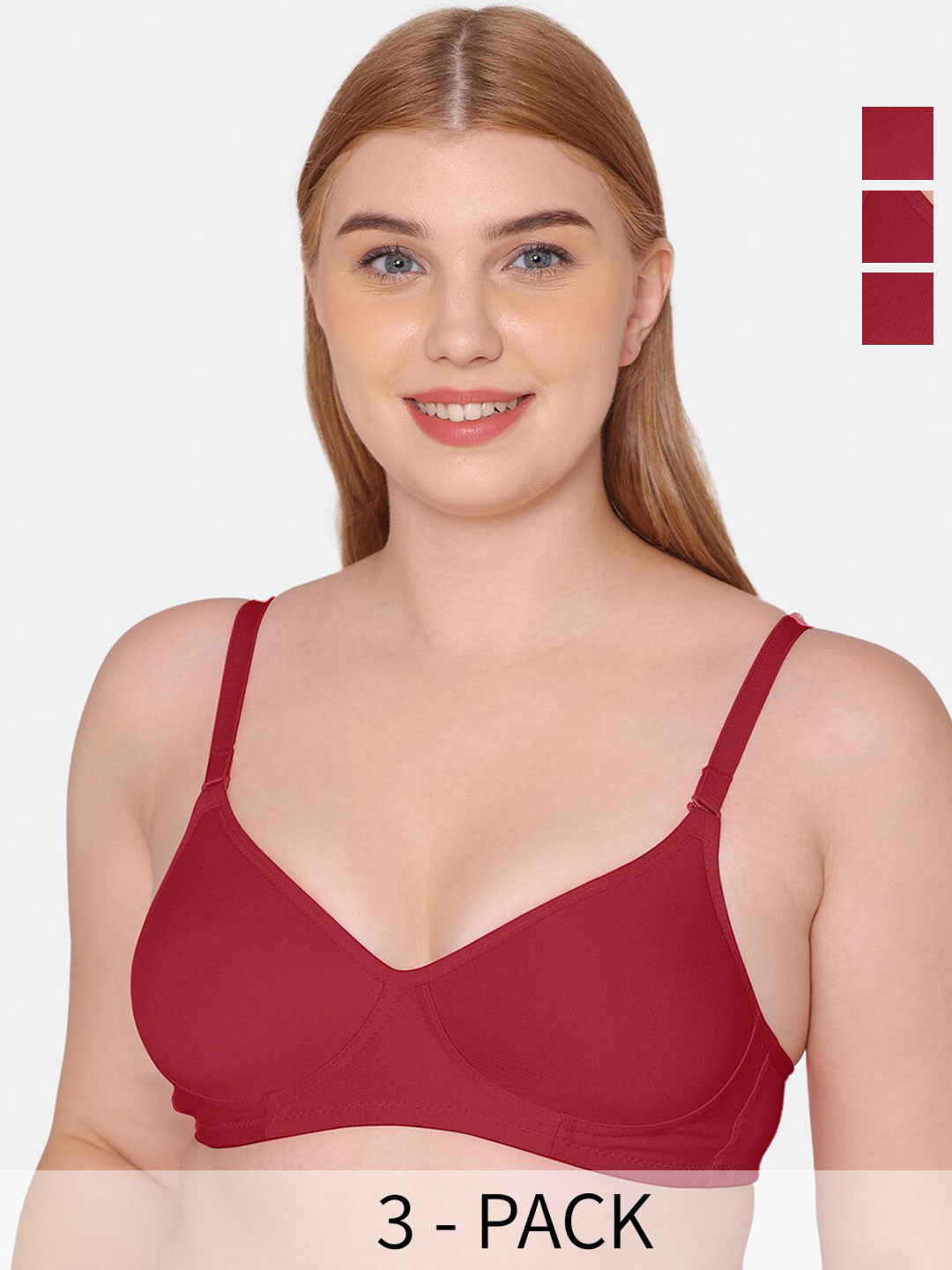

KOMLI Pack Of 3 Full Coverage Lightly Padded Bra All Day Comfort, Maroon
