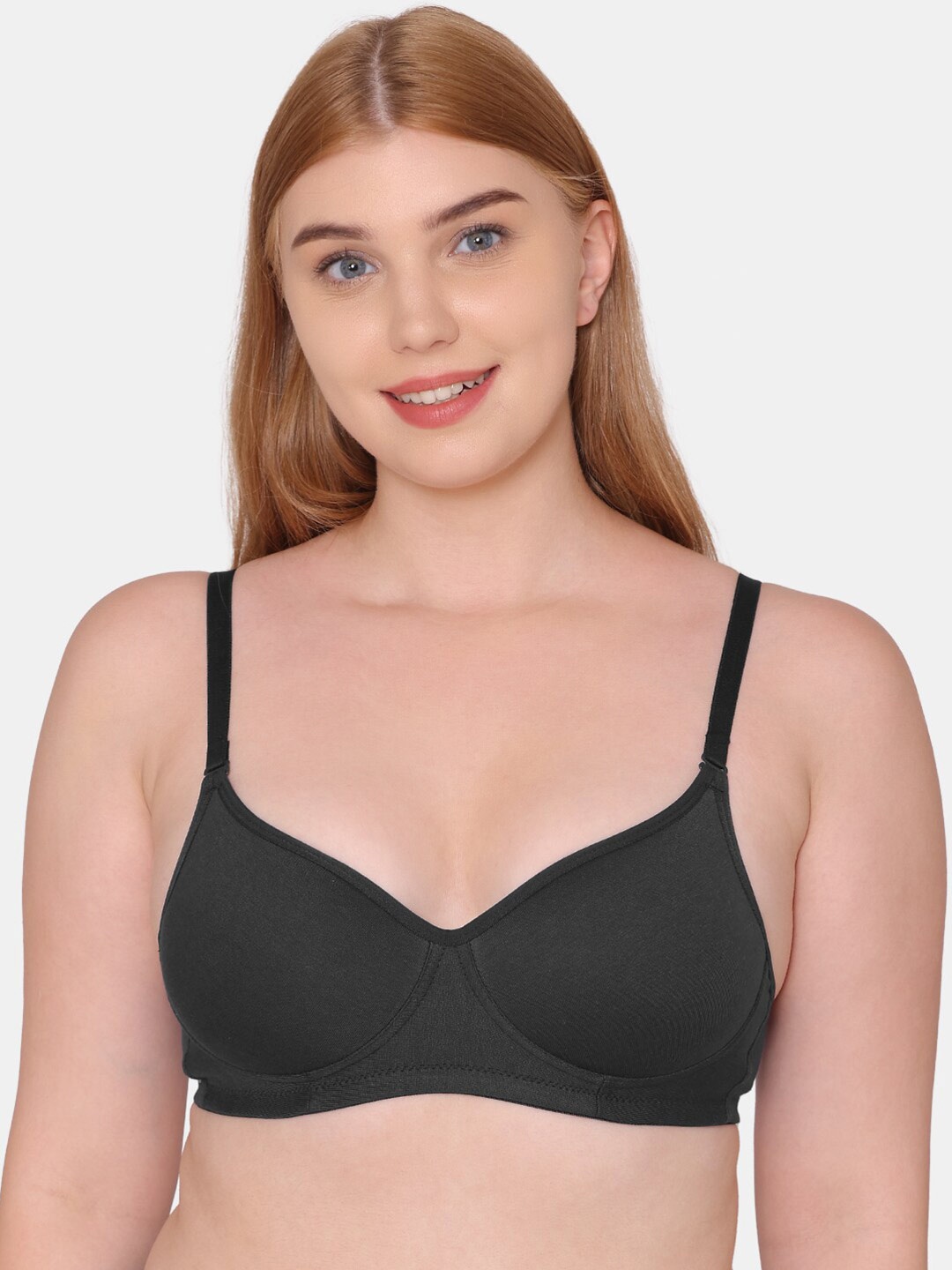 

KOMLI Pack Of 3 Full Coverage Lightly Padded Cotton T-shirt Bras, Black