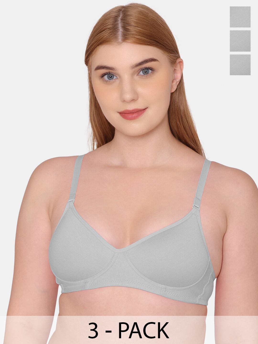 

KOMLI Pack Of 3 Full Coverage Lightly Padded Bra All Day Comfort, Grey