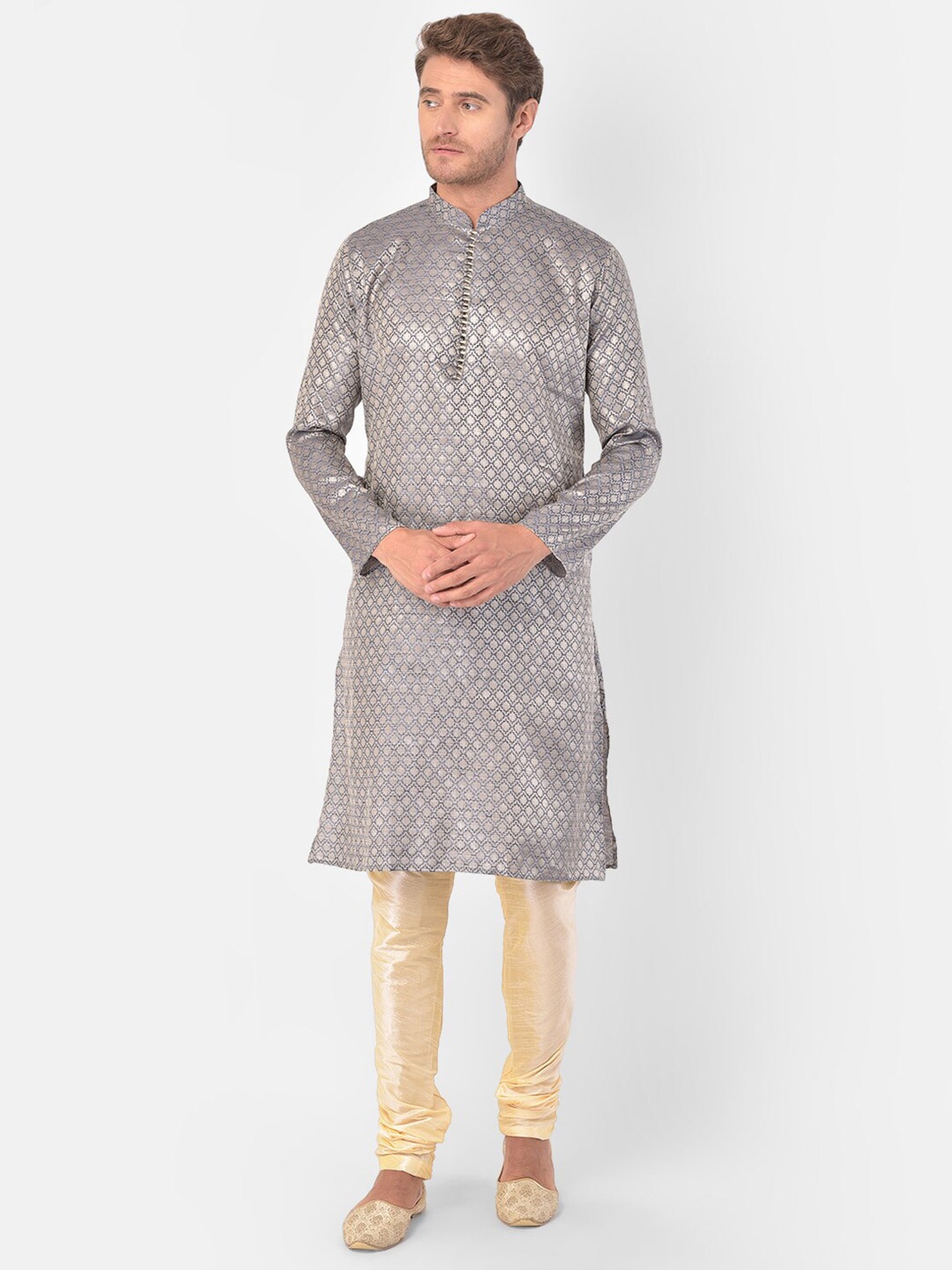 

DEYANN Woven Design Kurta with Pyjamas, Grey