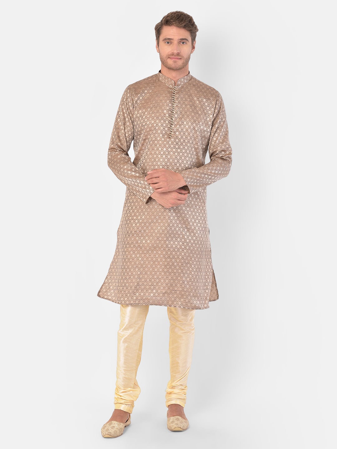 

DEYANN Geometric Woven Design Kurta With Churidar, Brown