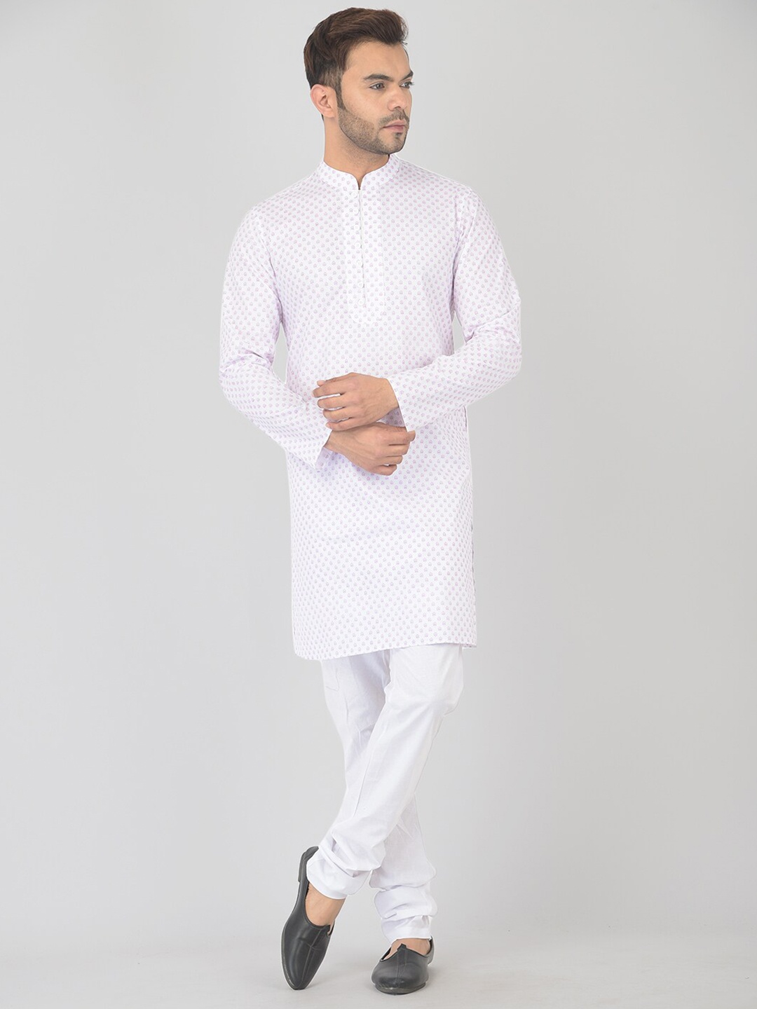 

DEYANN Floral Printed Pure Cotton Kurta With Pyjama, White